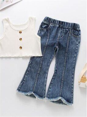 Children's Ribbed Tank Top and Flare Jeans Set